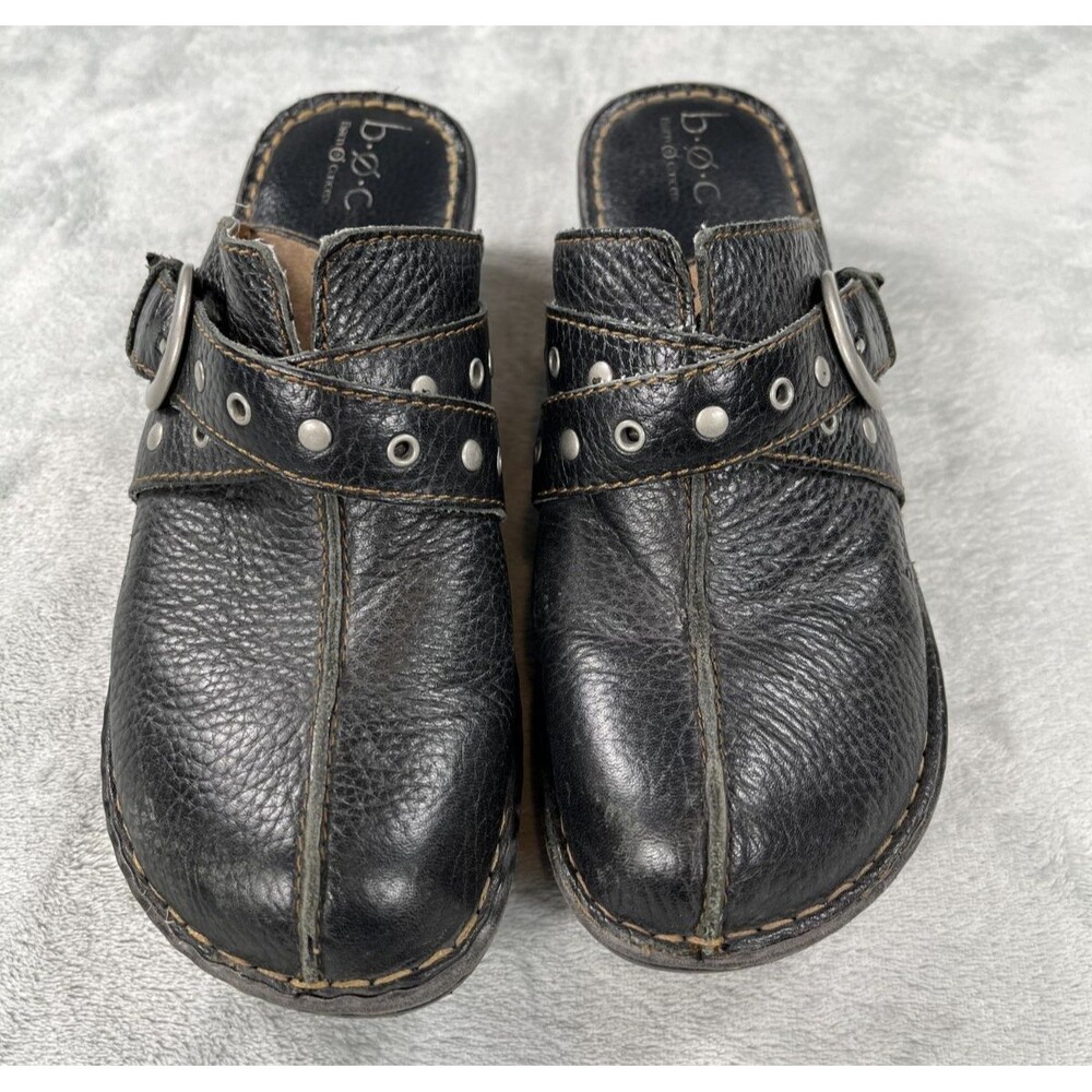 b.o.c Born Karley Belted Black Grained Leather Clogs Mules Womens 9 Comfort